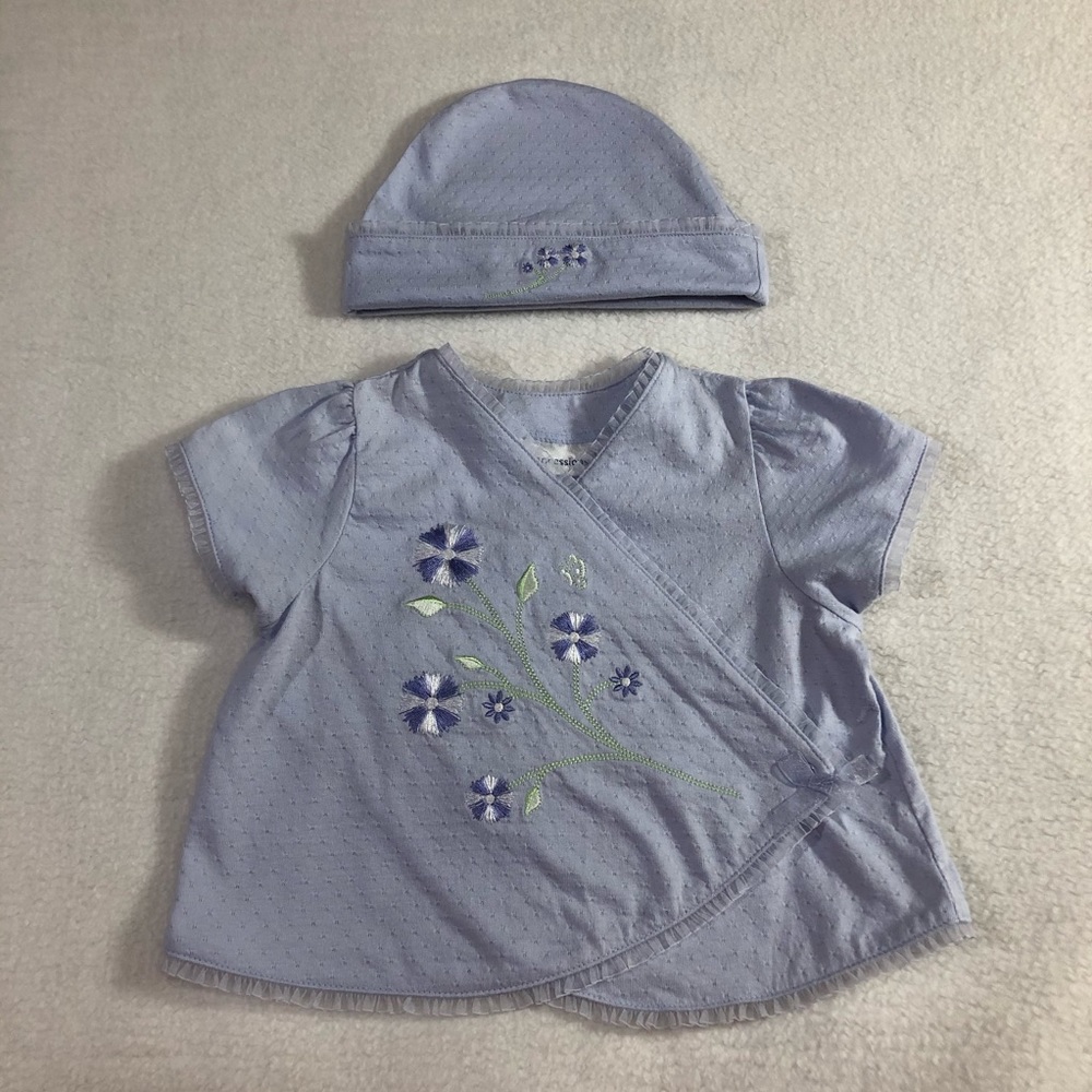 FIRST IMPRESSIONS Lavender, lace, embroidered 2-pc Top & Hat So Cute!